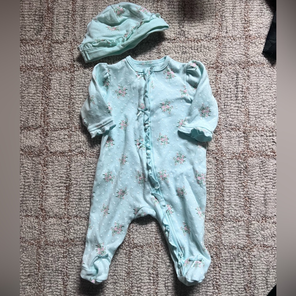 Little me sleeper with hat - Floral Blue One Piece